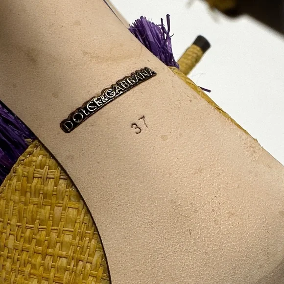 Dolce & Gabbana Keira Straw Mules Heels Open Toe Pumps Shoes Yellow Size EU 37 7 - Picture 9 of 13